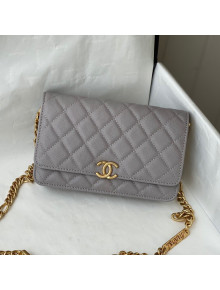 Chanel Grained Calfskin & Gold-Tone Metal Wallet on Chain WOC AP2332 Gray 2021