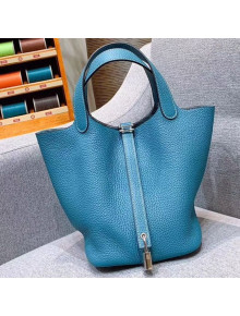 Hermes Picotin Lock 18cm/22cm in Clemence Leather with Silver Hardware Denim Blue (All Handmade)