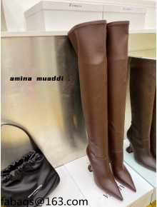 Amina Muaddi Calfskin Over-Knee High Boots 9.5cm Brown 2021 111211