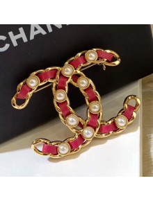 Chanel Leather and Chain CC Brooch AB2674 Red 2019