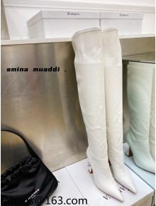 Amina Muaddi Calfskin Over-Knee High Boots 9.5cm White 2021 111212