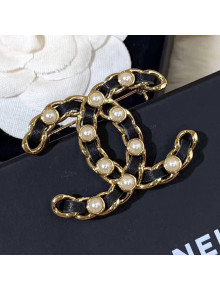 Chanel Leather and Chain CC Brooch AB2674 Black 2019