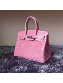 Hermes Birkin 30/35 Imported Crocodile Leather Bag Pink(SHW)