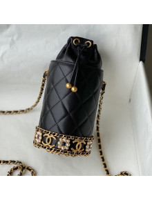 Chanel Lambskin Pearls & Gold-Tone Metal Bucket Bag AP2257 Black 2021