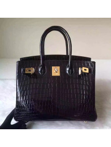 Hermes Birkin 30/35 Imported Crocodile Leather Bag Black