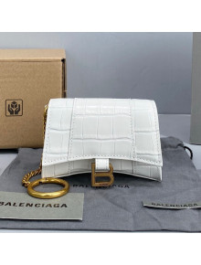 Balenciaga Hourglass Card Case with Chain in White Shiny Crocodile Embossed Calfskin 2021 92789 