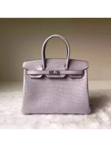 Hermes Birkin 30/35 Imported Crocodile Leather Bag Gray(SHW)