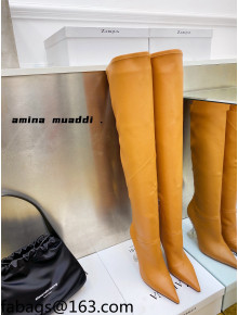Amina Muaddi Calfskin Over-Knee High Boots 9.5cm Tan Brown 2021 111214