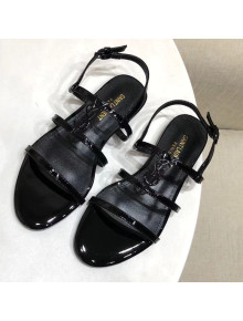 Saint Laurent YSL Patent Leather Flat Sandals Black 2021