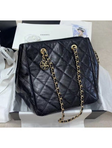 Chanel Crinkled Waxy Calfskin Shopping Bag With Charm Black 2020