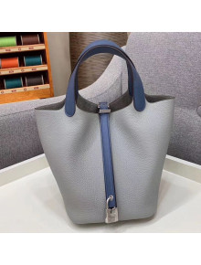 Hermes Picotin Lock 18cm/22cm in Clemence and Swift Leather with Silver Hardware Seagull Grey/Blue (All Handmade)
