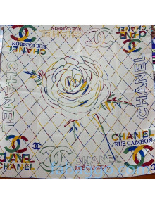 Chanel Silk Twill Camellia Print Square Scarf 90x90 AA6853 White 2020