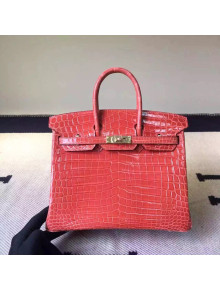 Hermes Birkin 30/35 Imported Crocodile Leather Bag Red (GHW)