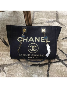 Chanel Deauville Lurex Canvas Medium Shopping Bag A93786 Navy Blue/Gold 2019