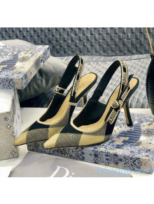 Dior J'Adior Slingback Pump in Check'N'Dior Embroidered Cotton with 9.5cm Heel Black/Beige 2021