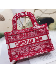 Dior Mini Book Tote Bag in Red Toile de Jouy Embroidery 2021