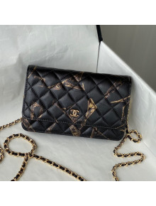 Chanel Print Crumpled Lambskin Wallet on Chain WOC AP3814 Black/Gold 2021