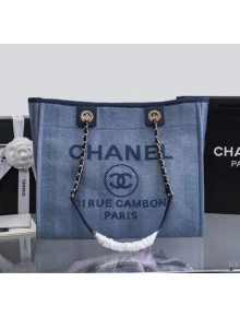 Chanel Mixed Fibers And Calfskin Small Shopping Bag Blue 2020