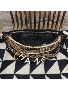 Chanel Quilted Leather Chain Tassel Charm Belt Bag AS0775 Black 2019