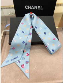 Chanel CC Silk Twilly Bandeau Scarf 7x120cm Blue 2021