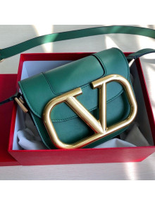 Valentino Supervee Calfskin Maxi-Logo Crossbody Bag 1011S Green/Gold 2020