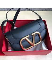 Valentino Supervee Calfskin Maxi-Logo Crossbody Bag 1011L Black/Gold 2020