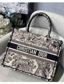 Dior Small Book Tote Bag in Black Toile de Jouy Embroidery 2021