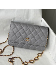 Chanel Grained Calfskin Wallet on COCO Chain WOC AP2298 Gray 2021