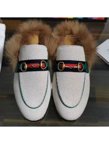Gucci Princetown Canvas Wool Slipper White/Green 2019