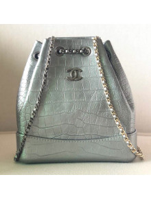 Chanel Metallic Crocodile Embossed Calfskin Gabrielle Small Backpack A94485 Silver 2019