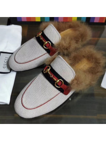 Gucci Princetown Canvas Wool Slipper White/Red 2019
