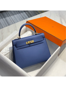 Hermes Kelly 25cm Top Handle Bag in Epsom Leather Agate Blue 2022