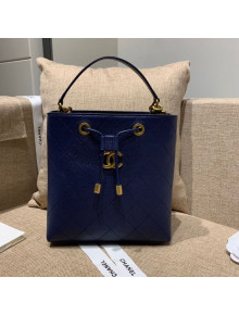 Chanel Drawstring Bucket Top Handle Bag in Grained Calfskin AS0310 Royal Blue 2019