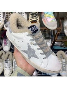 Golden Goose Super-Star Sneakers in Shearling and Calfskin White/Silver 2020