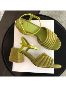 Fendi Suede Promenade Sandals With Wide Topstitched Band Green 2020