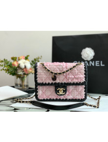 Chanel Tweed Braided Trim Small Square Flap Bag AS2496 Pink 2022