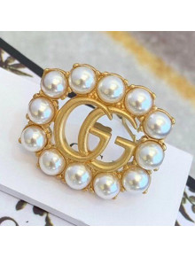 Gucci Pearl Double G Hair Slide Gold 2020