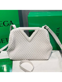 Bottega Veneta Small Point Top Handle Bag in Lozenge Quilted Leather Chalk White 2021