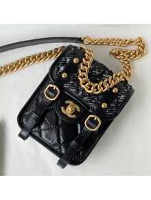 Chanel Tweed & Aged Calfskin Messenger Mini Flap Bag AS2695 Black/White 2021