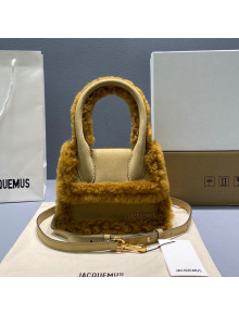 Jacquemus Le Chiquito Small Top Handle Bag in Suede and Shearling Khaki 2021