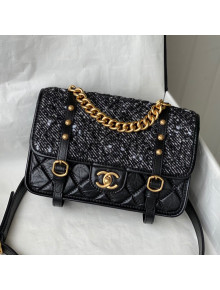 Chanel Tweed & Aged Calfskin Messenger Flap Bag AS2696 Black/White 2021
