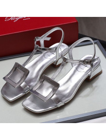 Roger Vivier Calfskin Square Buckle Sandals All Silver 2021