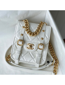 Chanel Aged Calfskin Messenger Mini Flap Bag AS2695 White/Gold 2021