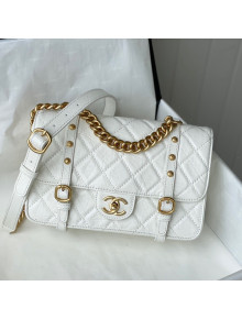 Chanel Aged Calfskin Messenger Flap Bag AS2696 White/Gold 2021