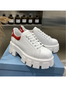 Prada Calfskin Platform Sneakers White/Red 2021