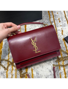 Saint Laurent Sunset Chain Wallet in Smooth Leather 533026 Burgundy 2020