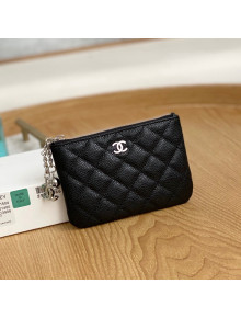 Chanel Grained Calfskin Mini Pouch with Charm A70119 Black/Silver 2022