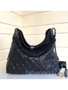 Chanel Crinkled Leather Maxi Hobo Bag Black/Silver 2020
