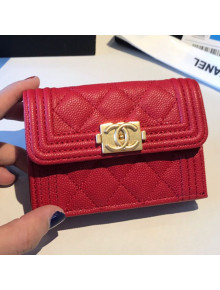 Chanel Grained Leather Fold Boy Small Flap Wallet A84432 Red 2019