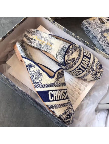 Dior Toile de Jouy Embroidered Canvas Flat Off Mules Blue 2020